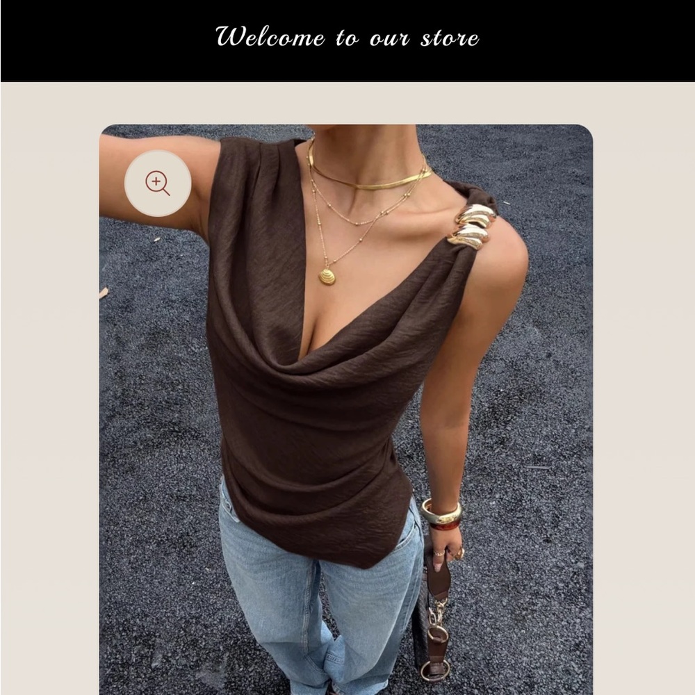 Sleeveless Cowl Neck Top with Accent Shoulder - Brown